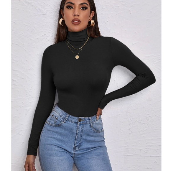Black Turtle Neck Long Sleeve Tee - Picture 1 of 11